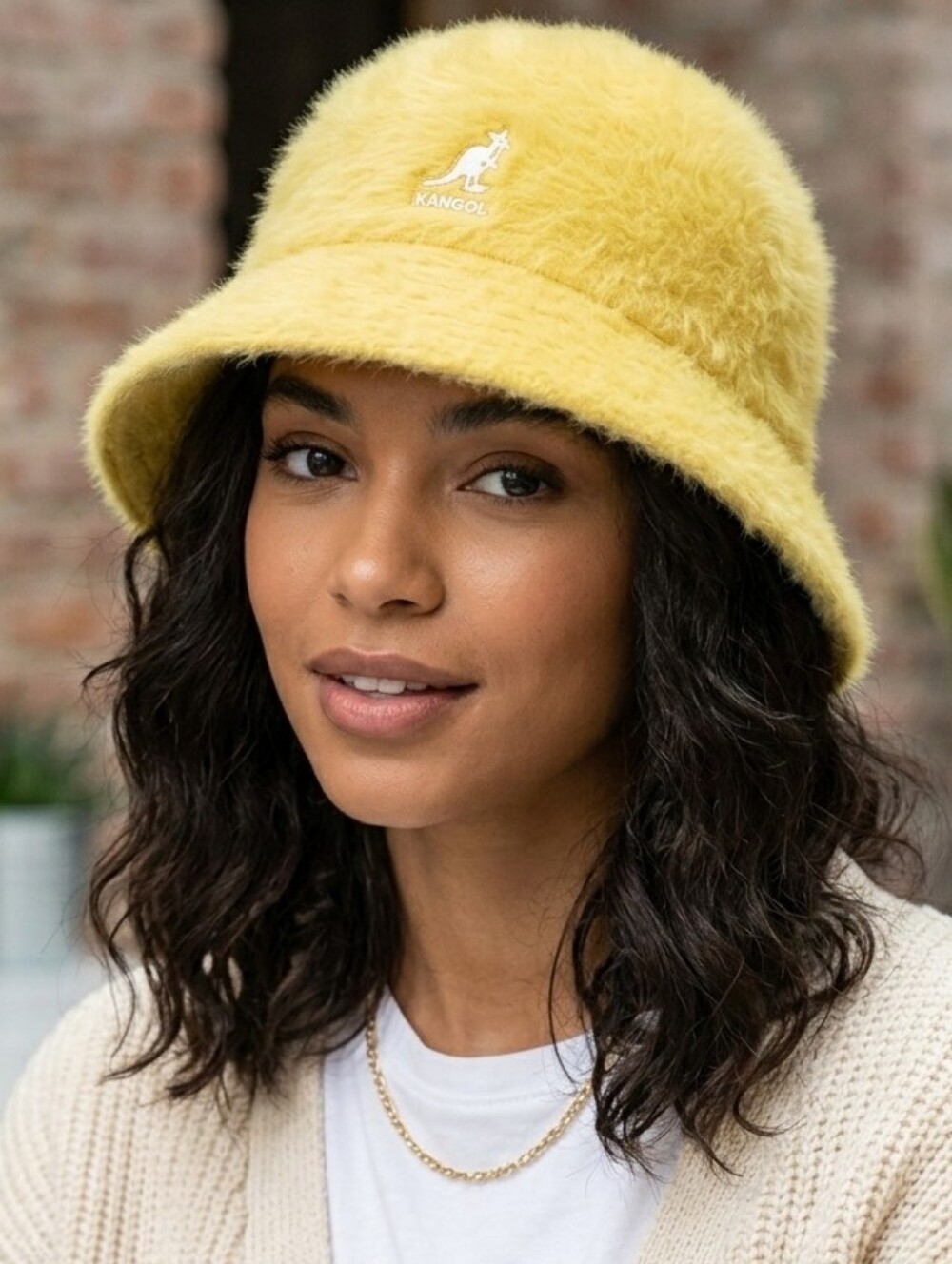 Kangol Furgora Casual Bucket Hat Yellow Fuzzy Angora Medium